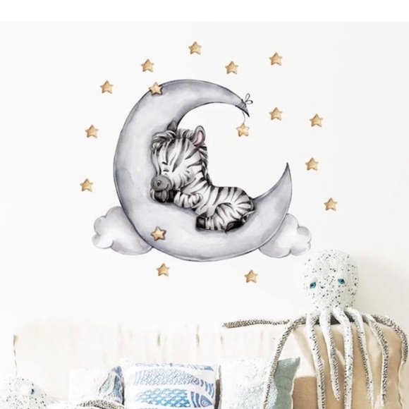 WALL DECAL Baby Zebra Snoozing on the Moon, Wall Art, Removable Wall Sticker - Picture 1 of 2